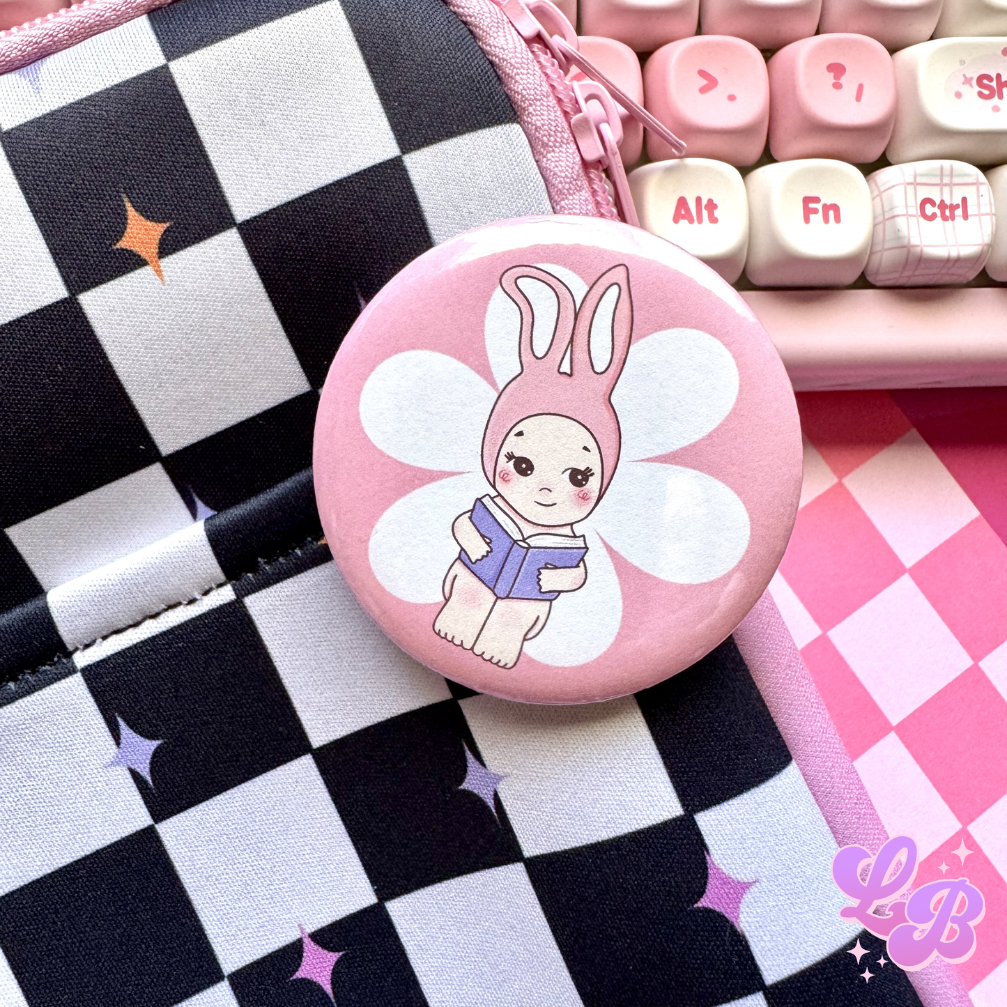 Reading Bunny Pin Button