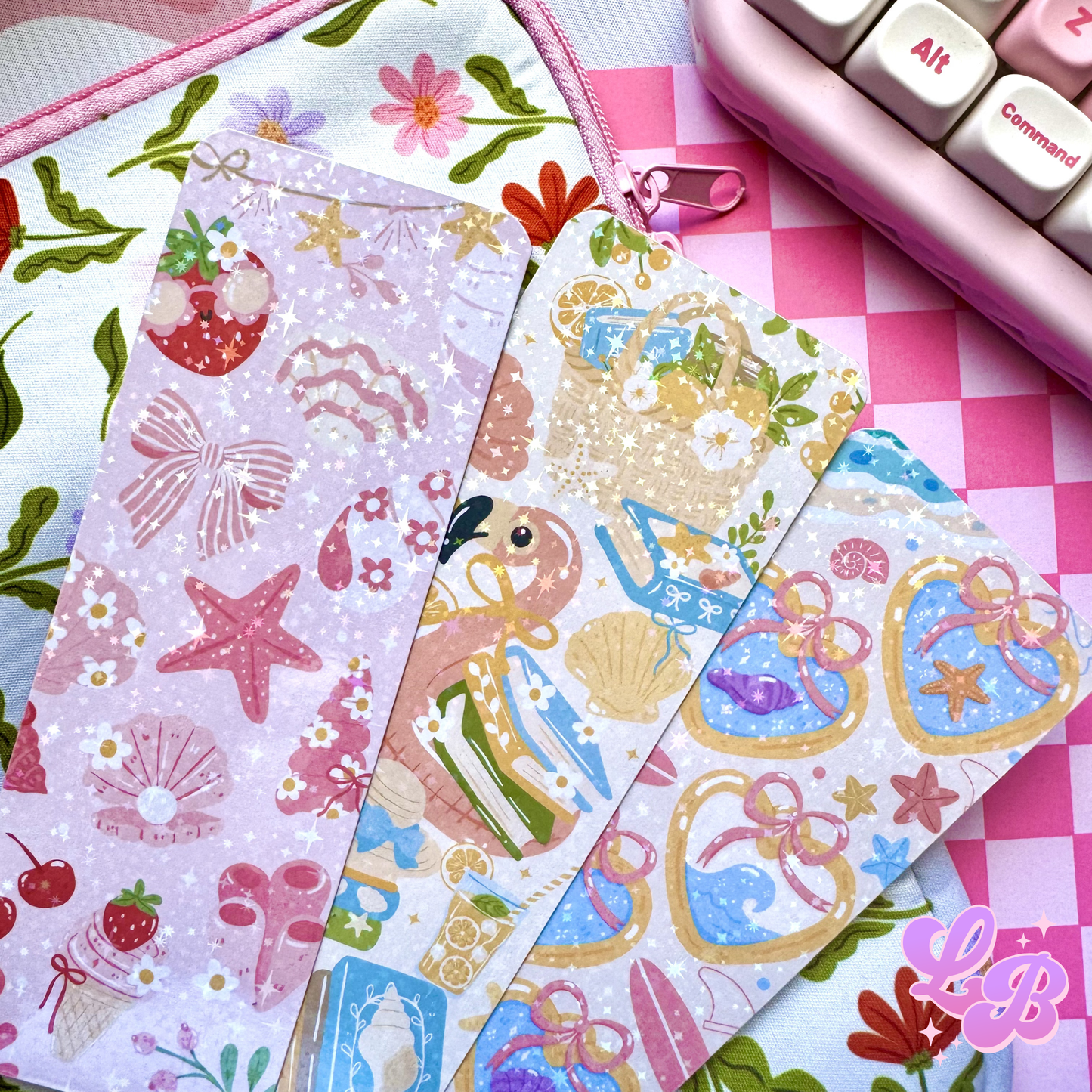 Pink Seashells Holographic Bookmark