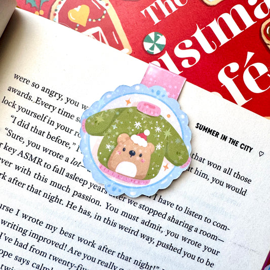 Christmas Bear Sweater Holographic Magnetic Bookmark