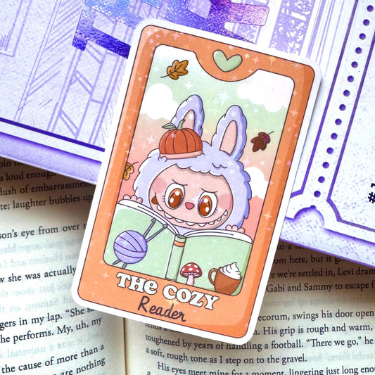 Cozy Reader Trinket Tarot Card Holographic Sticker