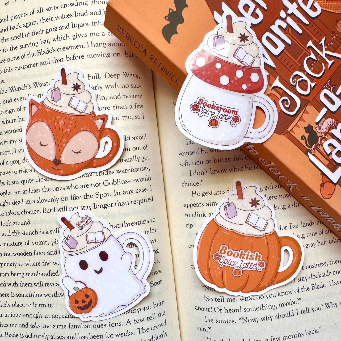 Bookish Mushroom Spice Latte Mug Holographic Sticker