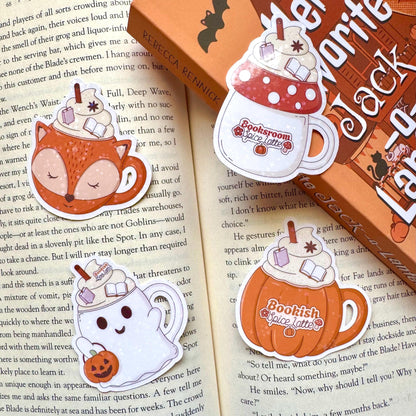 Bookish Mushroom Spice Latte Mug Holographic Sticker