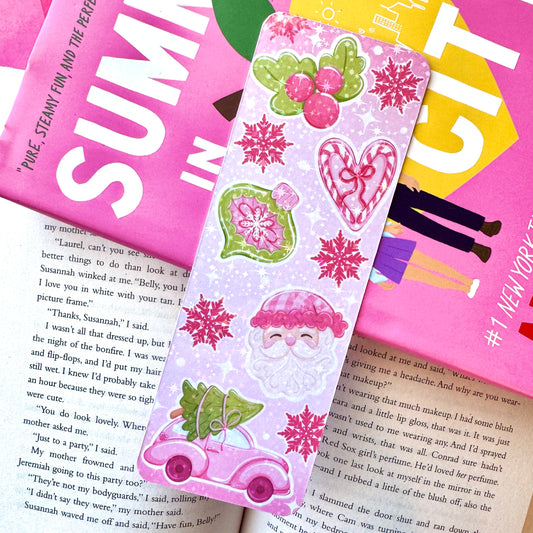 Pink Santa Holographic Bookmark
