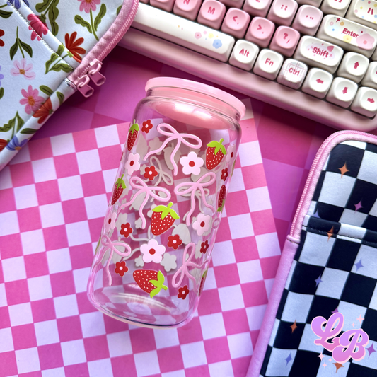 Strawberry Bows Glass Cup