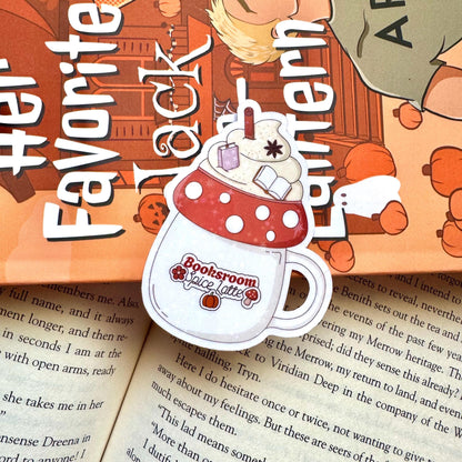Bookish Mushroom Spice Latte Mug Holographic Sticker