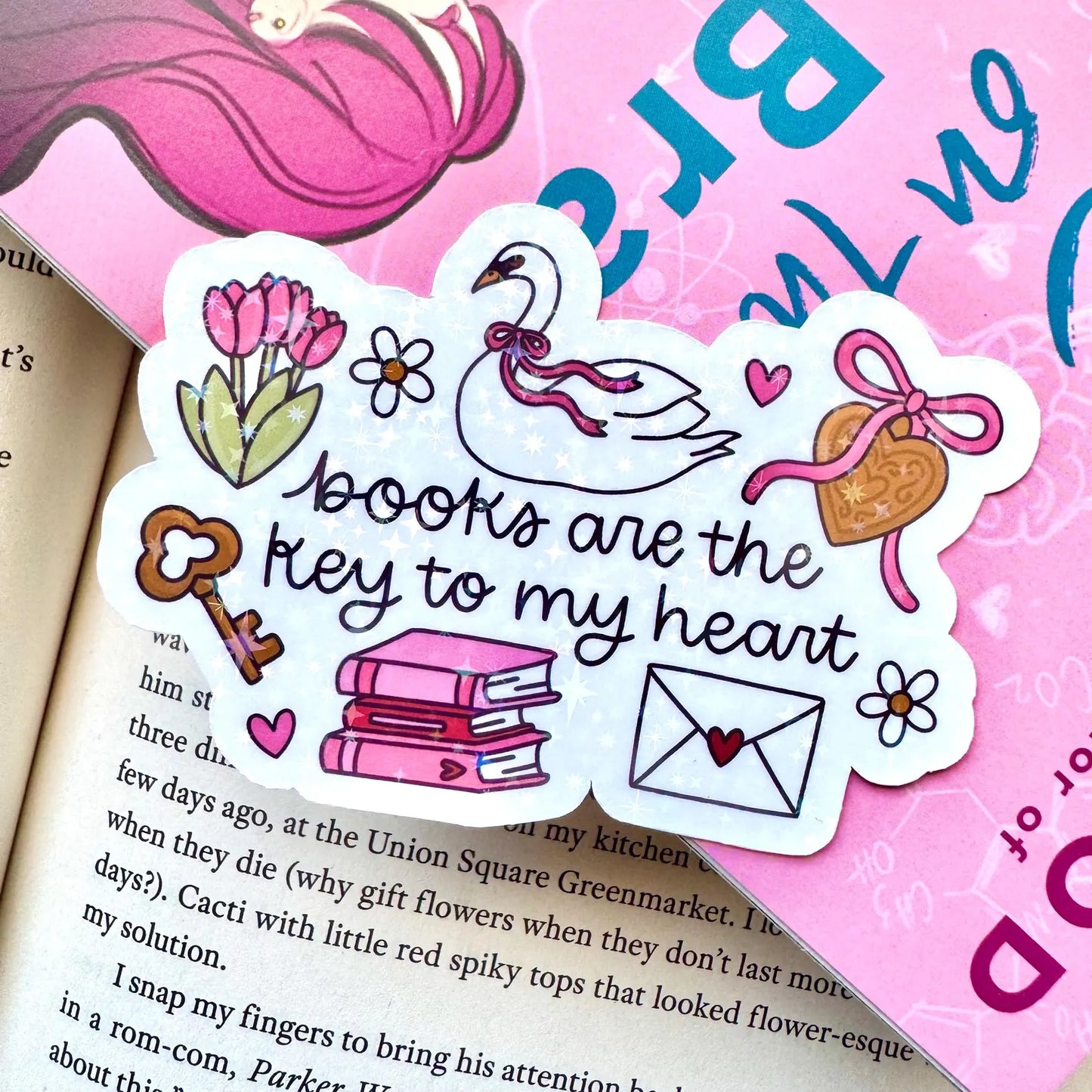 Books Are The Key To My Heart Holographic Sticker